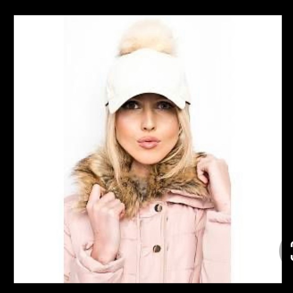 Faux Leather 6 Panel Pom Pom Baseball Cap